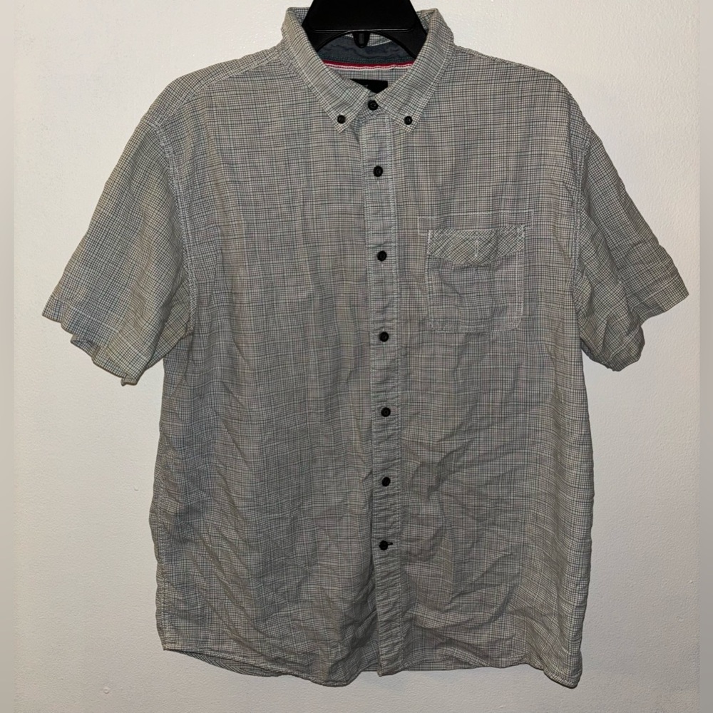Nautica A Bit Trimmer Mens Size Large Button Up Shirt Short Sleeve Cotton Pocke
